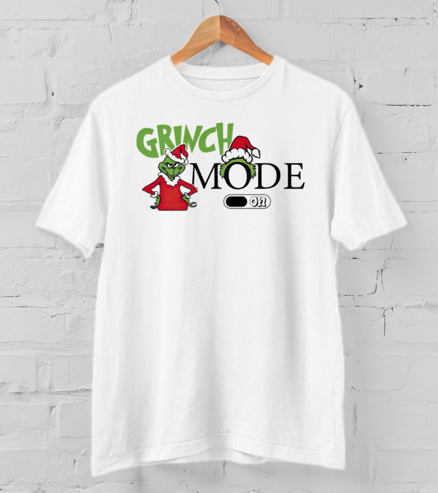 Grinch Mode On With Red Santa Hat And Grinch Drawing T-Shirt