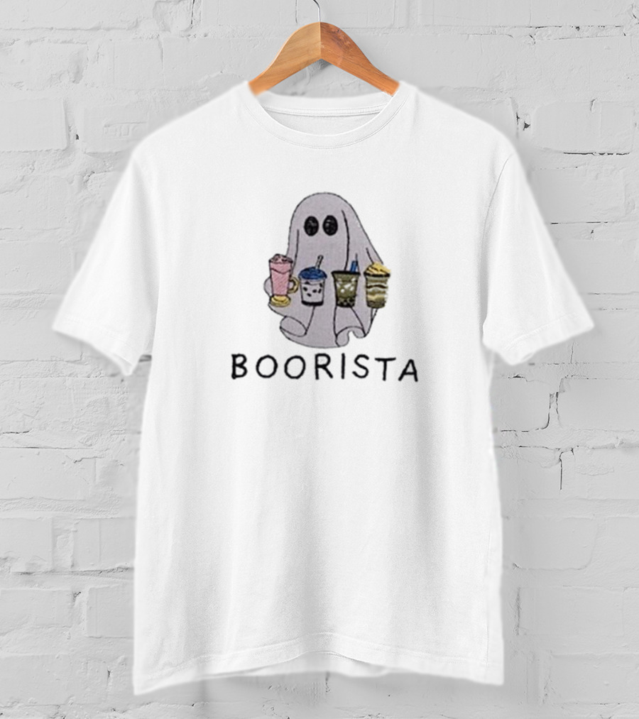 BOORISTA Ghost Holding Boba Drinks Halloween T-Shirt