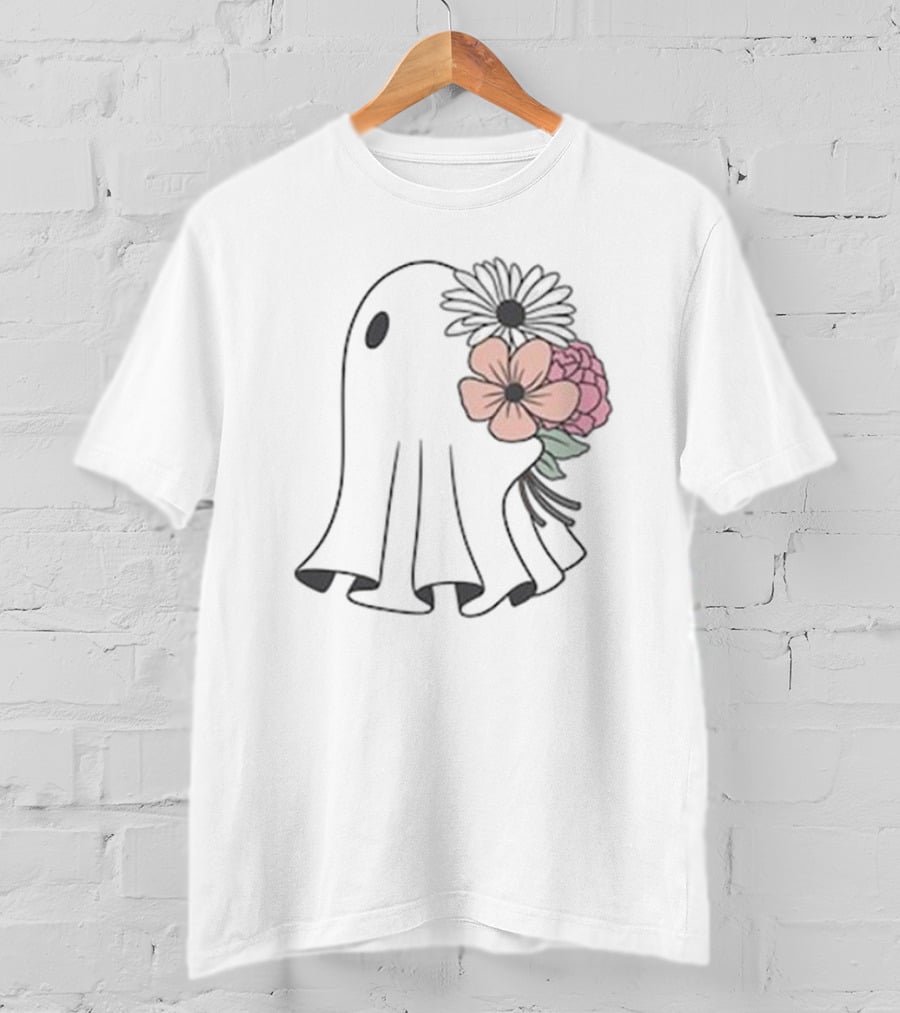Retro Ghost With Spooky Floral Accents T-Shirt