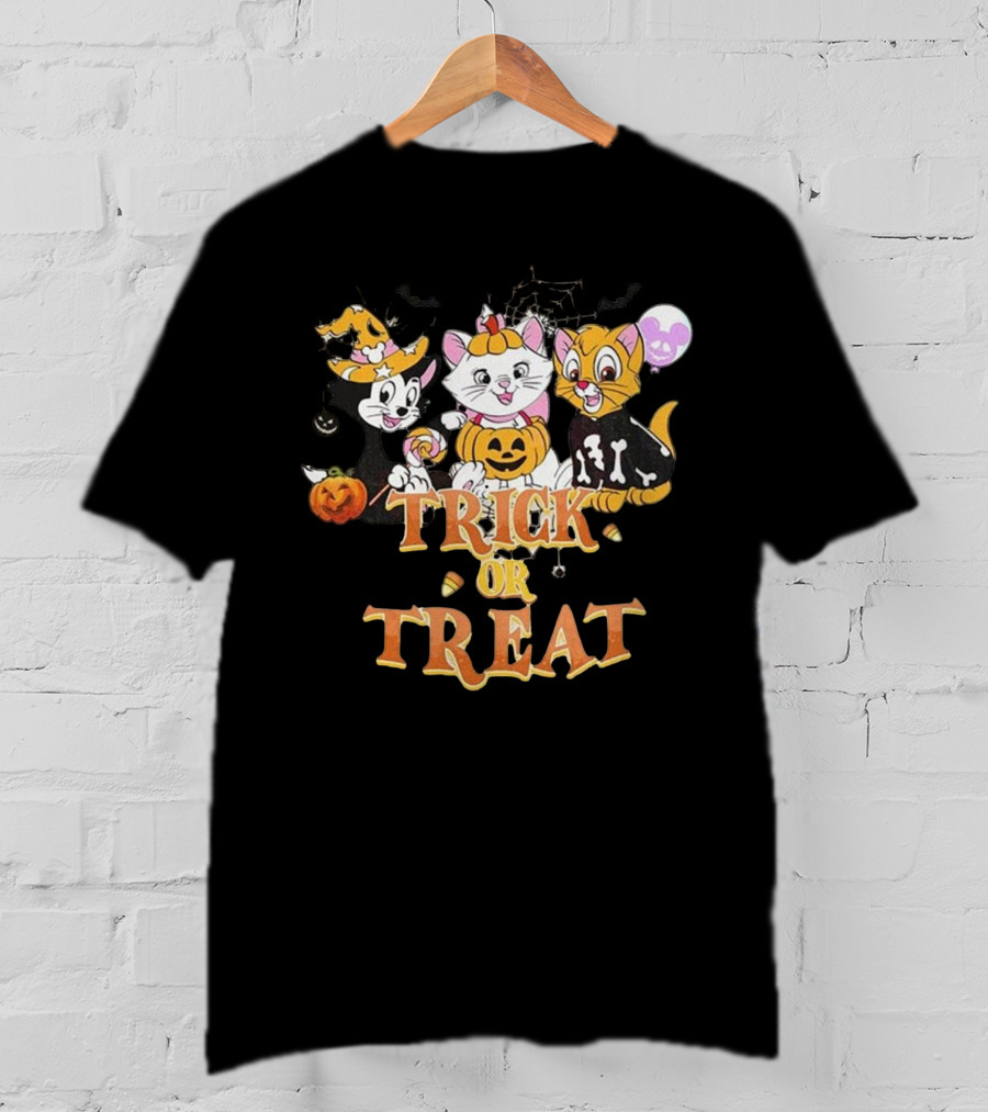 Trick Or Treat Halloween Cats With Jack-O'-Lanterns And Bat Silhouettes Disneyland T-Shirt