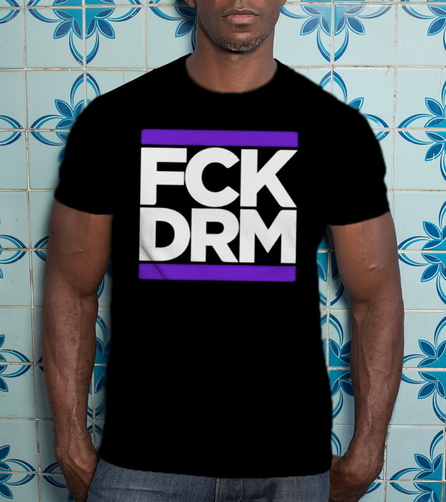 FCK DRM White Text On Purple T-Shirt