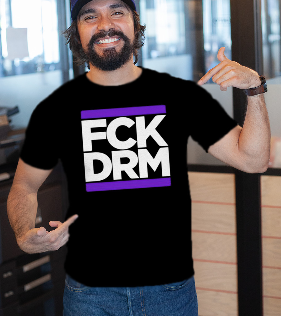 FCK DRM White Text On Purple T-Shirt