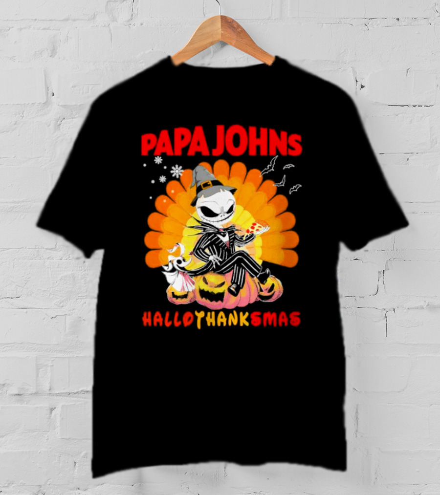 Papa Johns Jack Skellington Halloween HalloThanksMas Turkey Pizza T-Shirt