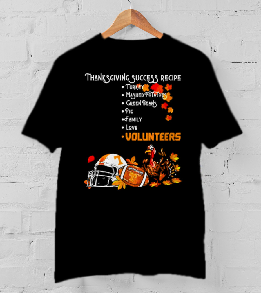 Thanksgiving Success Recipe Turkey Volunteers Football Helmet Tennessee T-Shirt
