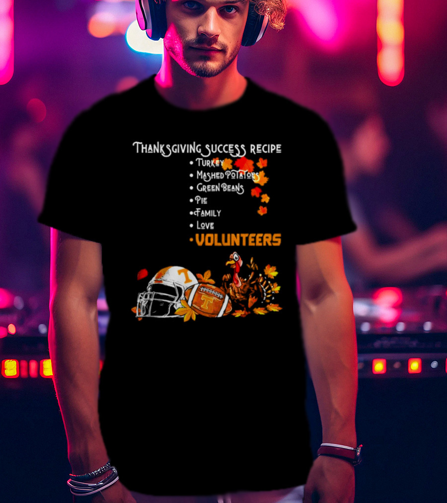 Thanksgiving Success Recipe Turkey Volunteers Football Helmet Tennessee T-Shirt