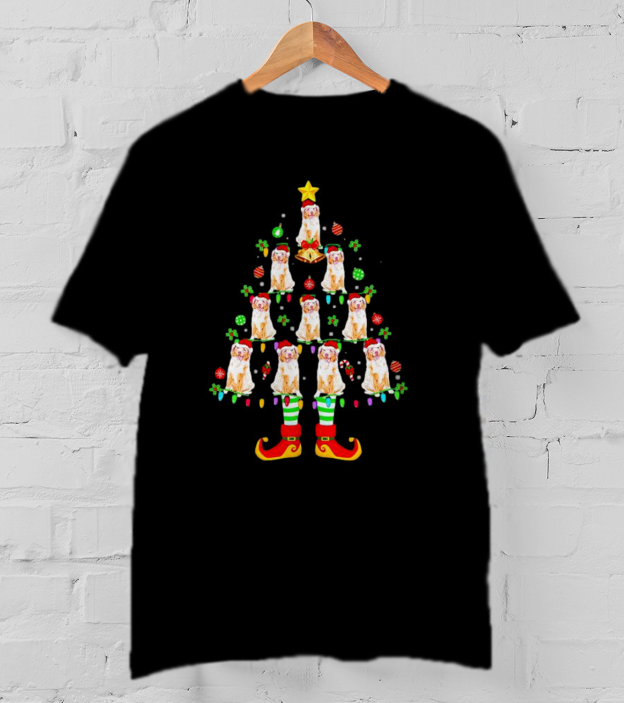 Australian Shepherd Dog Christmas Tree With Santa Hats And Holiday Ornaments T-Shirt