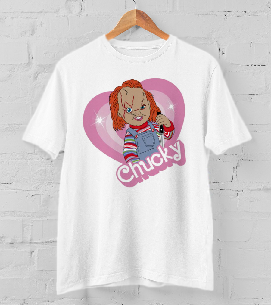 Chucky Horror Doll In Pink Heart T-Shirt