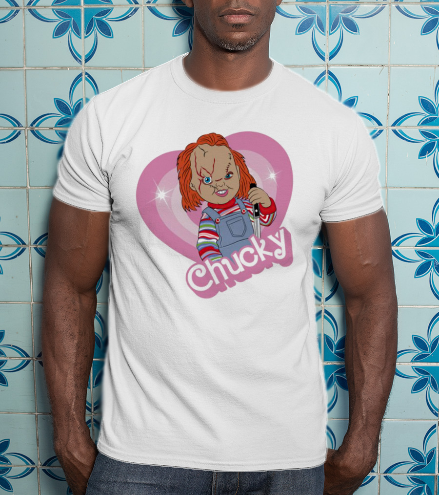 Chucky Horror Doll In Pink Heart T-Shirt
