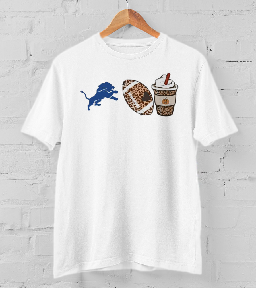 Detroit Lions Leopard Football Pumpkin Spice Fall Season T-Shirt
