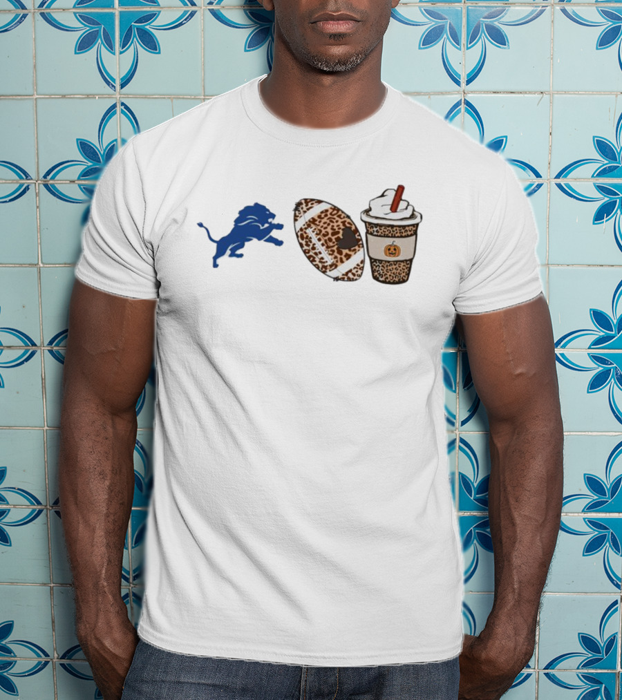 Detroit Lions Leopard Football Pumpkin Spice Fall Season T-Shirt
