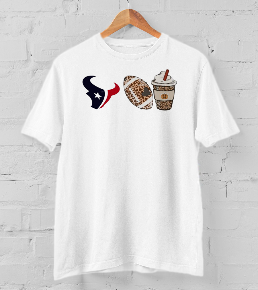 Houston Texans Leopard Football Fall Season Coffee Pumpkin T-Shirt