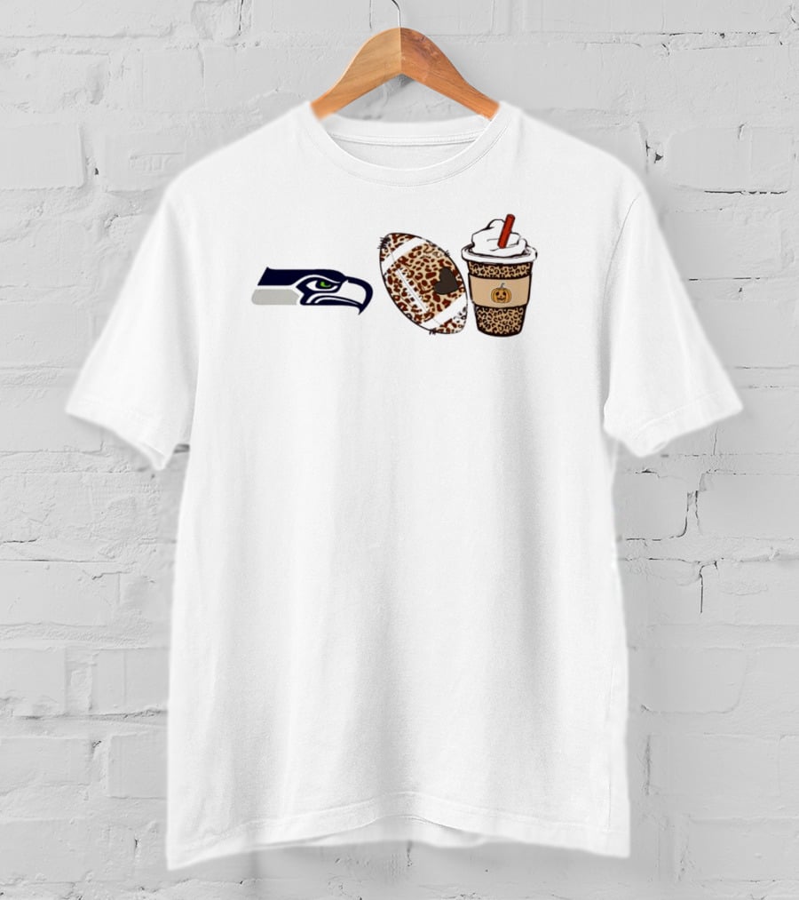 Seattle Seahawks Leopard Print Football Pumpkin Latte Fall Season T-Shirt