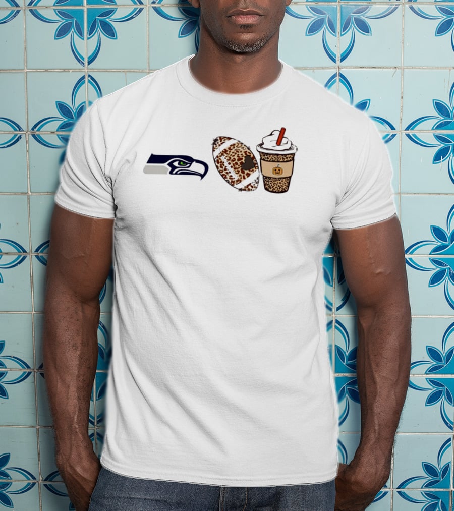 Seattle Seahawks Leopard Print Football Pumpkin Latte Fall Season T-Shirt