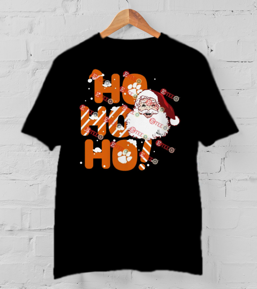 Clemson Tigers Santa Claus Ho Ho Ho Christmas Paw Print Snowflakes T-Shirt