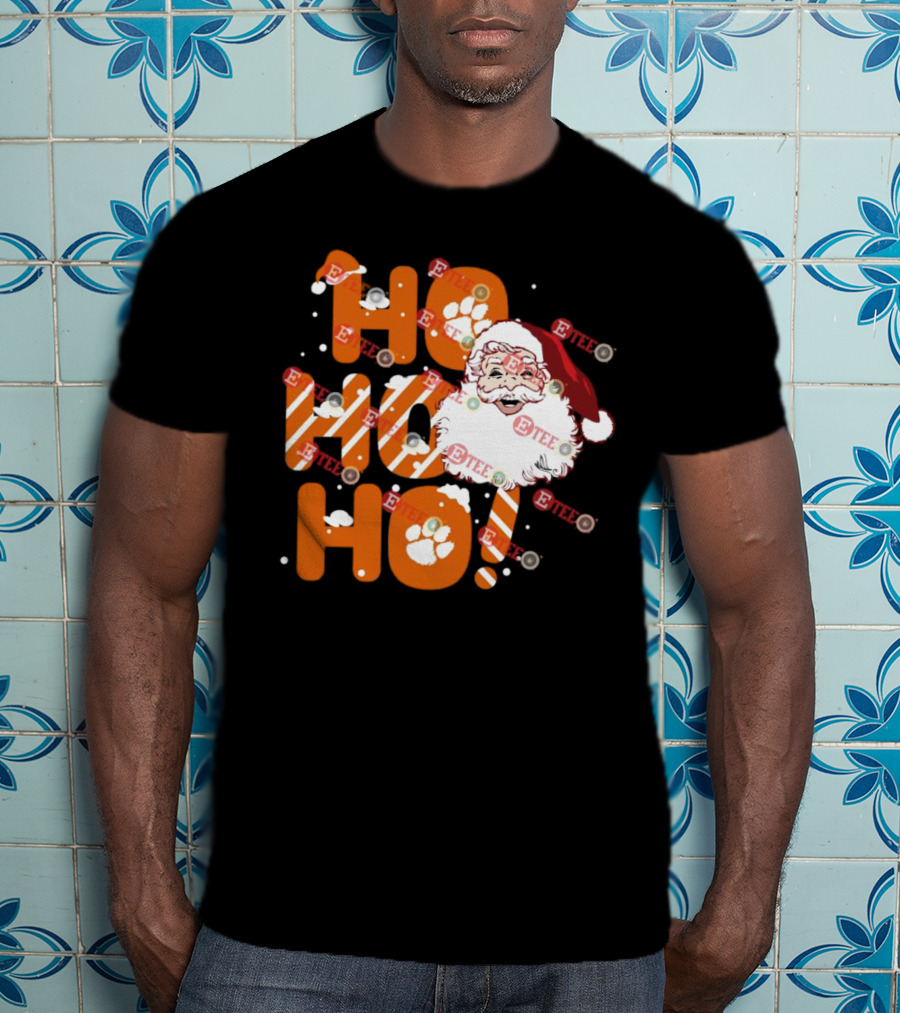 Clemson Tigers Santa Claus Ho Ho Ho Christmas Paw Print Snowflakes T-Shirt