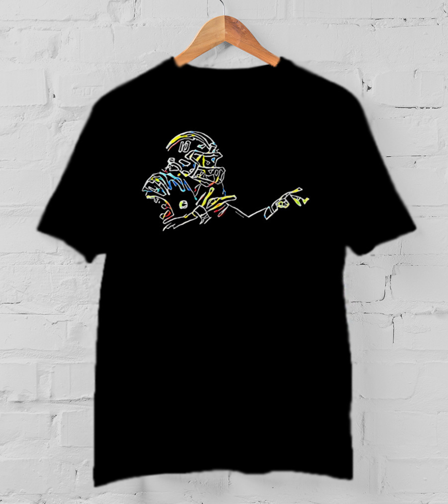 Justin Herbert He Asked We Delivered Neon Line Style Football Player Drawing T-Shirt