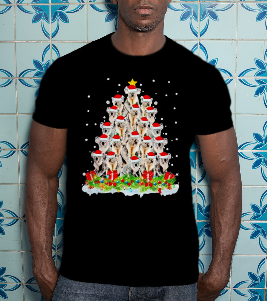 Koala Christmas Tree With Santa Hats Snowflakes And Gifts T-Shirt