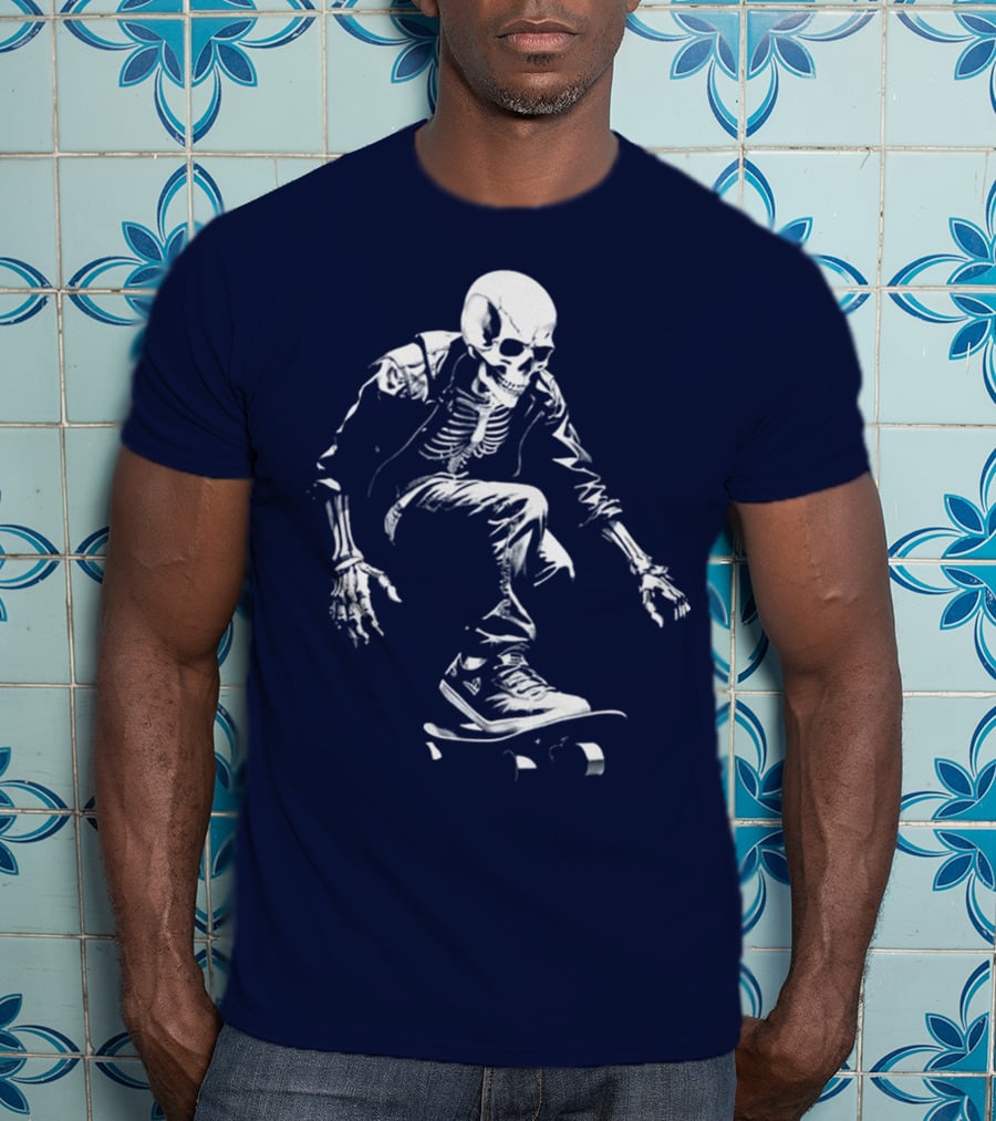 Skeleton Skateboarder Cool Iconic Street Style Skater Pose T-Shirt