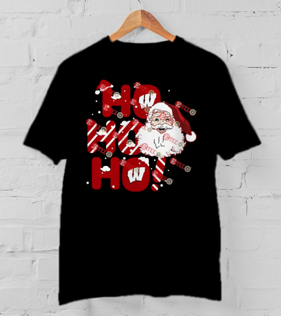 Wisconsin Badgers Santa Claus Ho Ho Ho Christmas Holiday Cheer T-Shirt