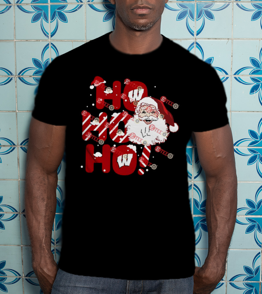 Wisconsin Badgers Santa Claus Ho Ho Ho Christmas Holiday Cheer T-Shirt