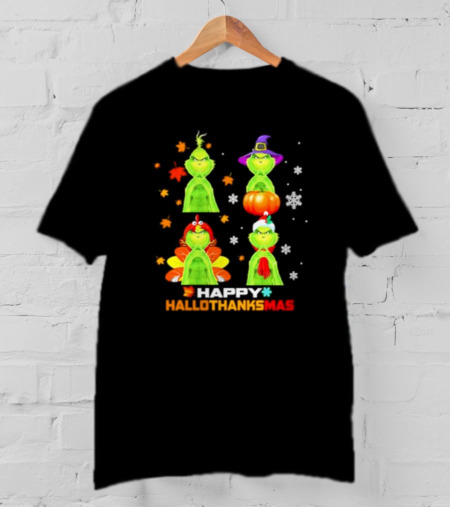 Happy Hallothanksmas Grinch Halloween Thanksgiving Christmas T-Shirt