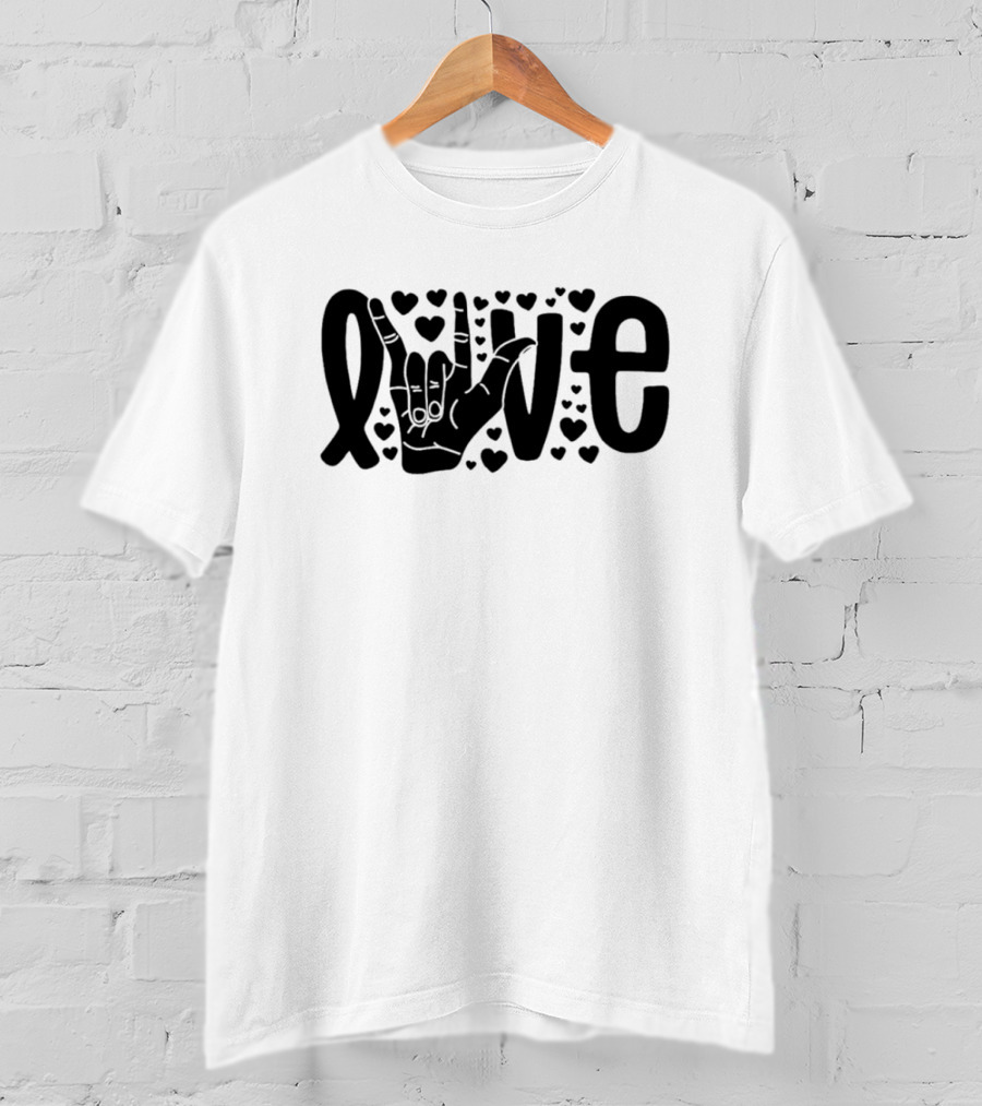 Love ASL Deaf Awareness Sign Language Hand Hearts T-Shirt