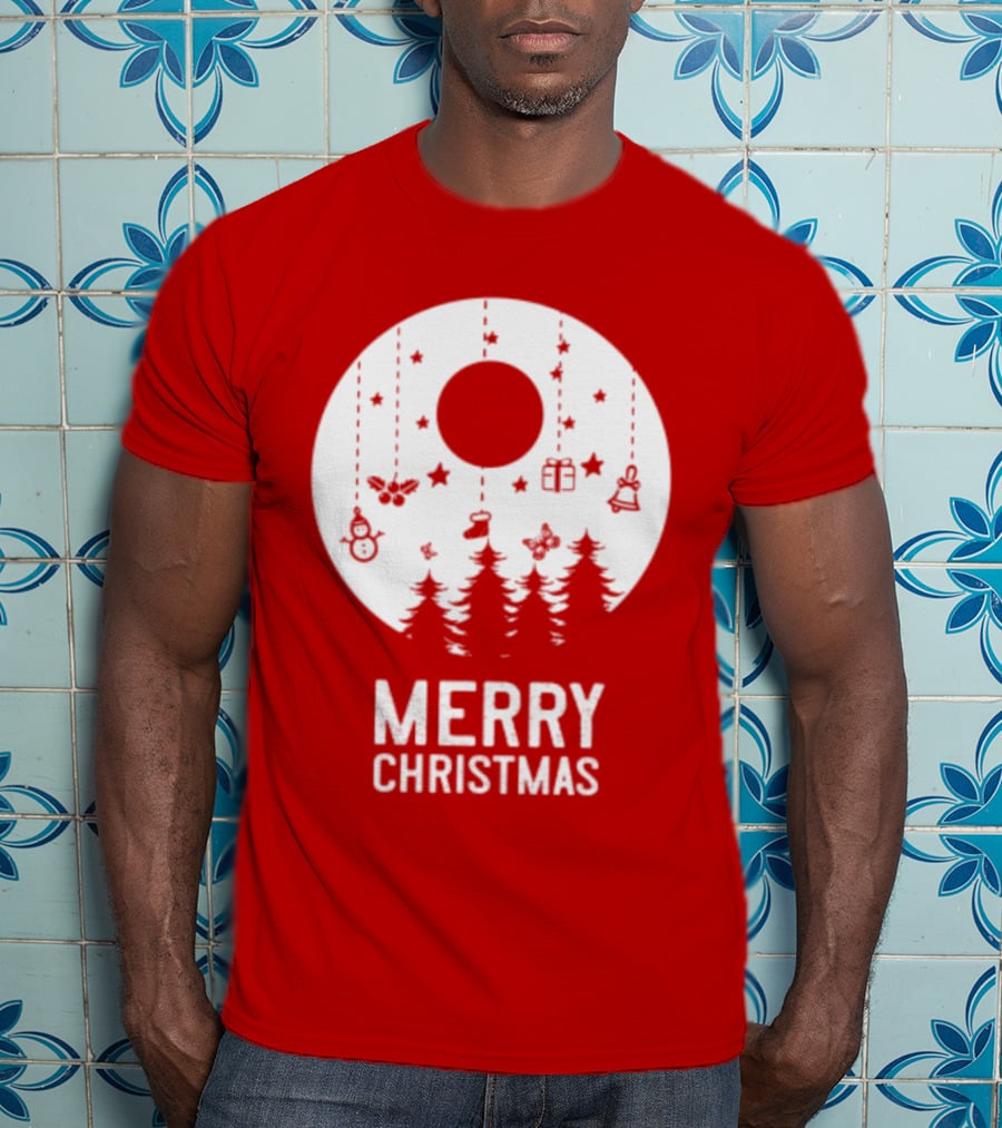 Merry Christmas Snowman Trees Stars And Presents T-Shirt