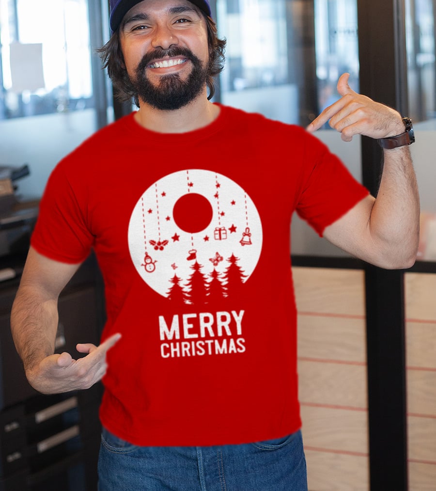 Merry Christmas Snowman Trees Stars And Presents T-Shirt