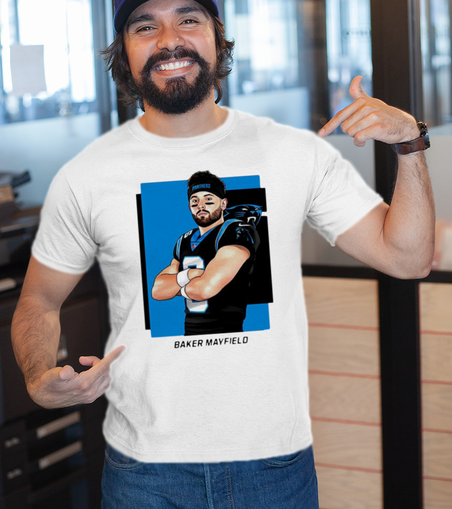 Carolina Panthers Baker Mayfield Artwork With Team Uniform T-Shirt