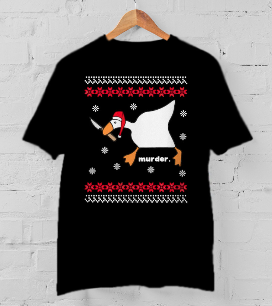 Goose With Knife Santa Hat Murder Christmas T-Shirt