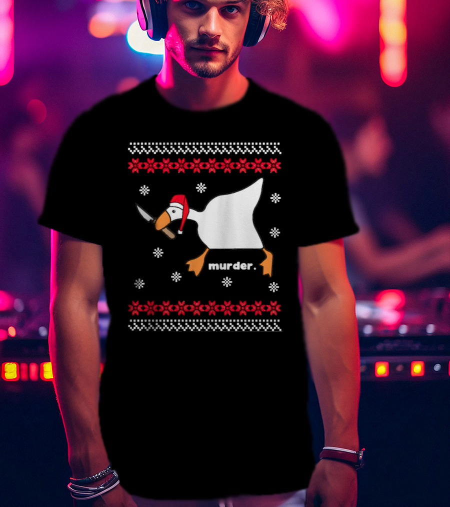 Goose With Knife Santa Hat Murder Christmas T-Shirt