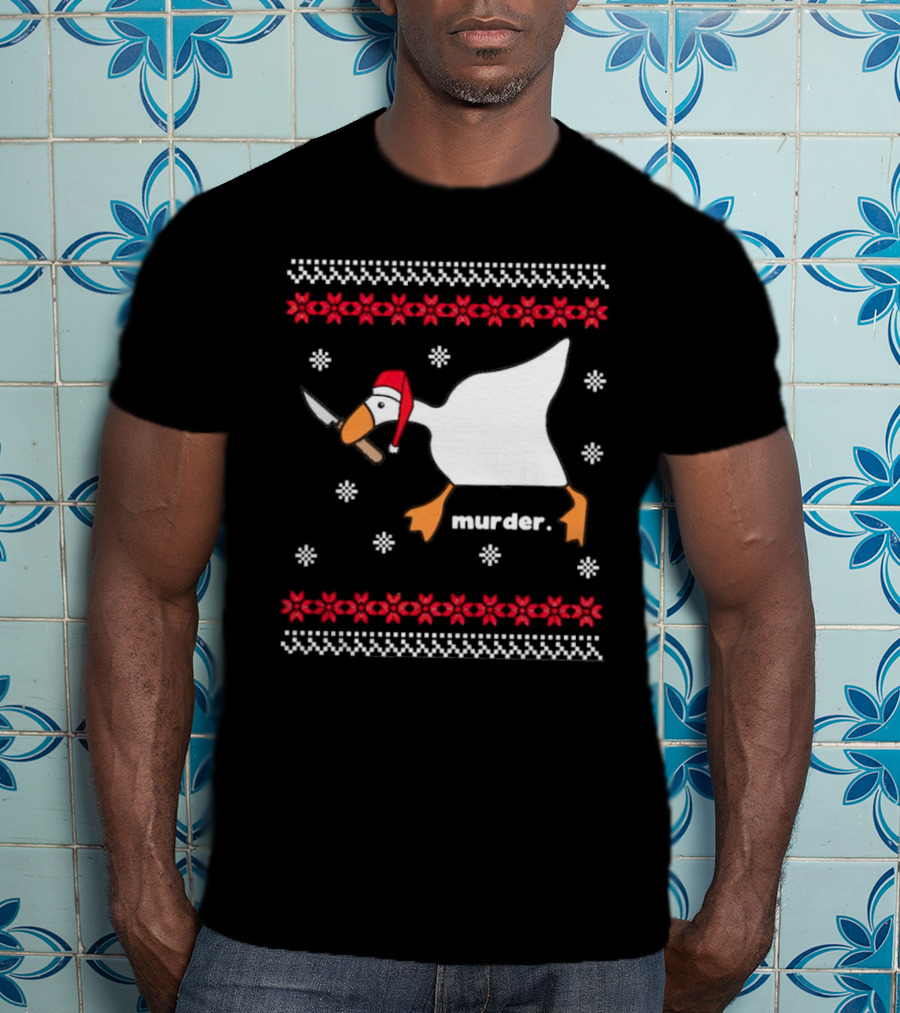 Goose With Knife Santa Hat Murder Christmas T-Shirt