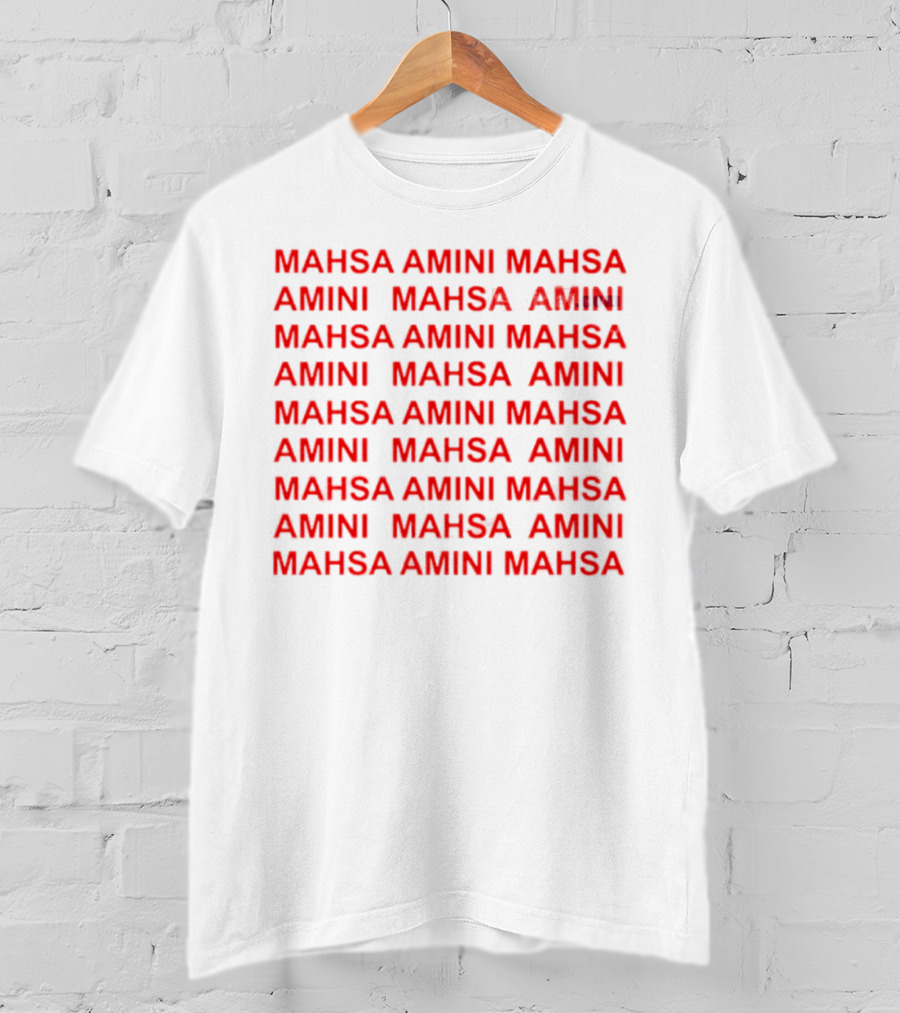 Mahsa Amini Red Repeated Text T-Shirt