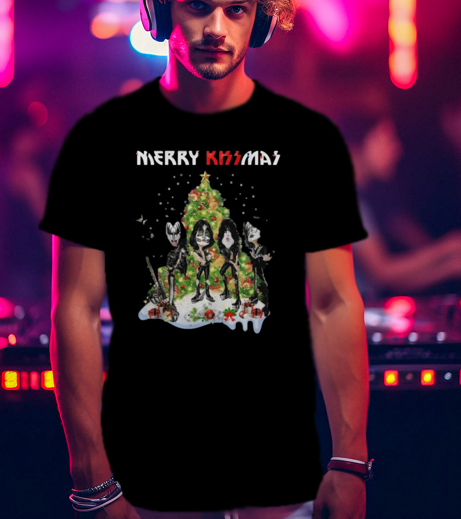 Merry Kissmas Kiss Rock Band Christmas Tree Holiday T-Shirt
