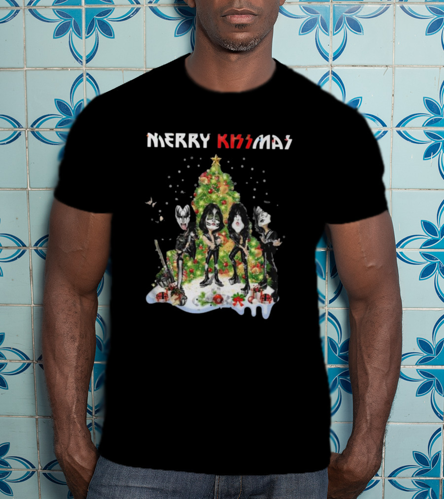 Merry Kissmas Kiss Rock Band Christmas Tree Holiday T-Shirt