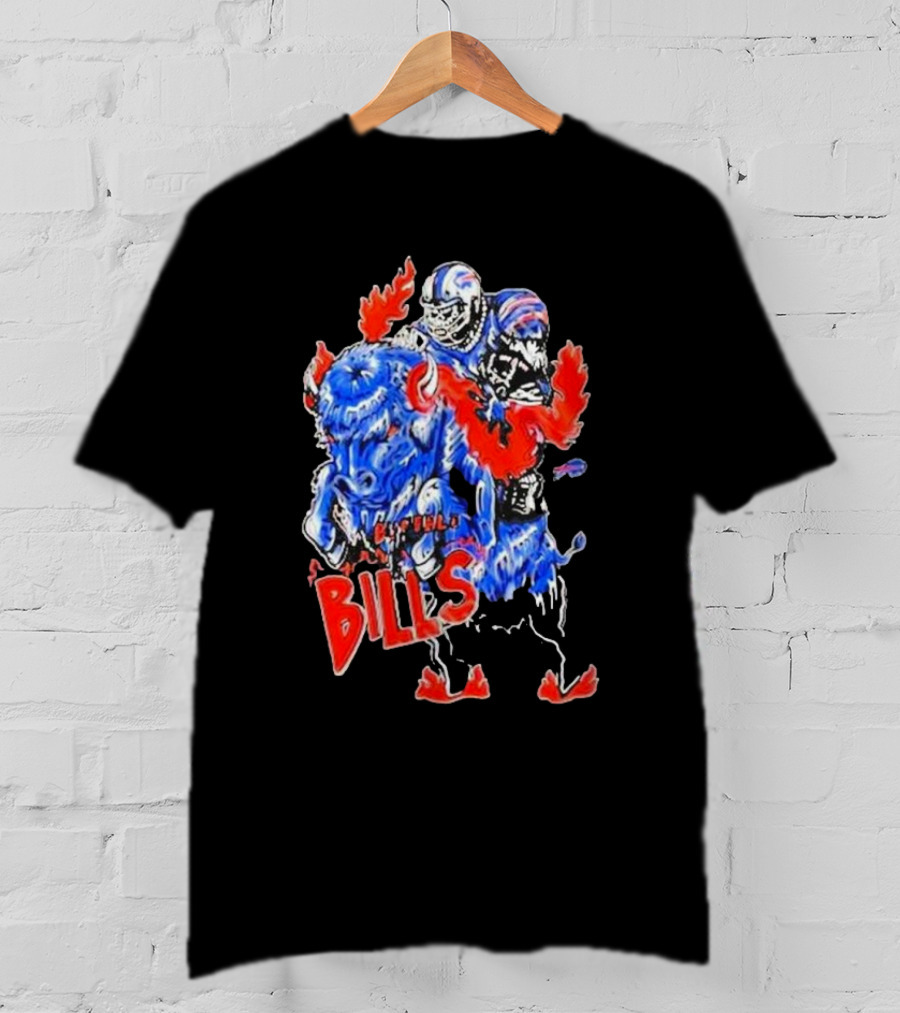 Warren Lotas Buffalo Bills Colorful Flames Football Buffalo T-Shirt
