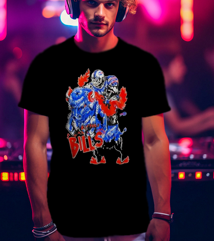 Warren Lotas Buffalo Bills Colorful Flames Football Buffalo T-Shirt