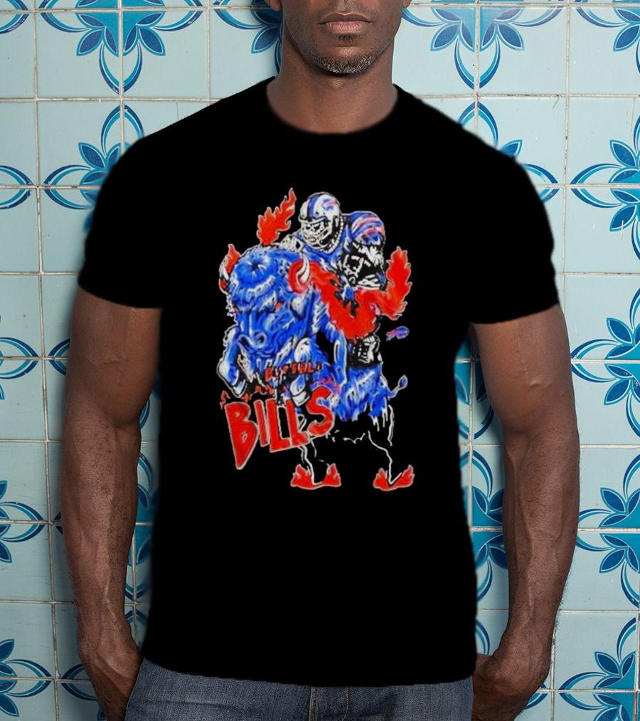 Warren Lotas Buffalo Bills Colorful Flames Football Buffalo T-Shirt