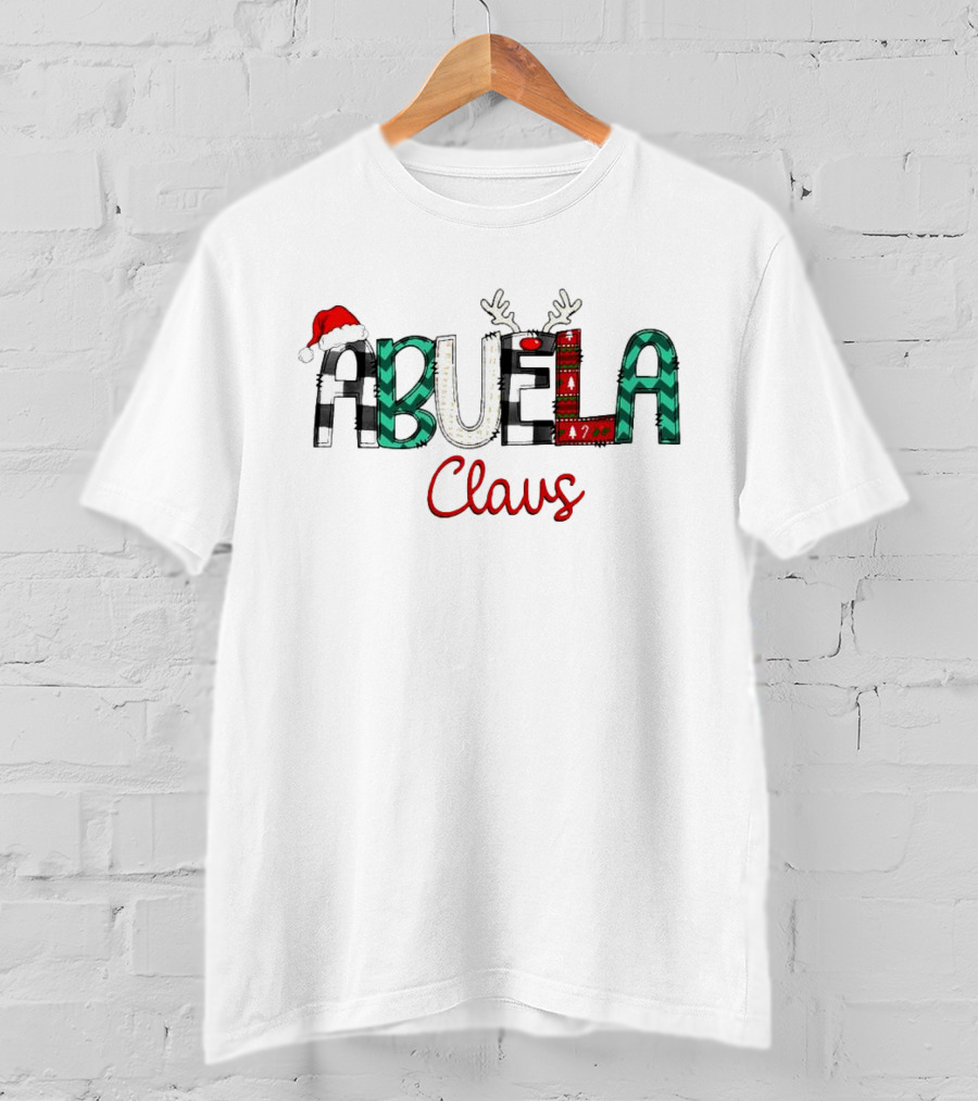 Abuela Claus Christmas Santa Hat Reindeer Antlers Festive T-Shirt