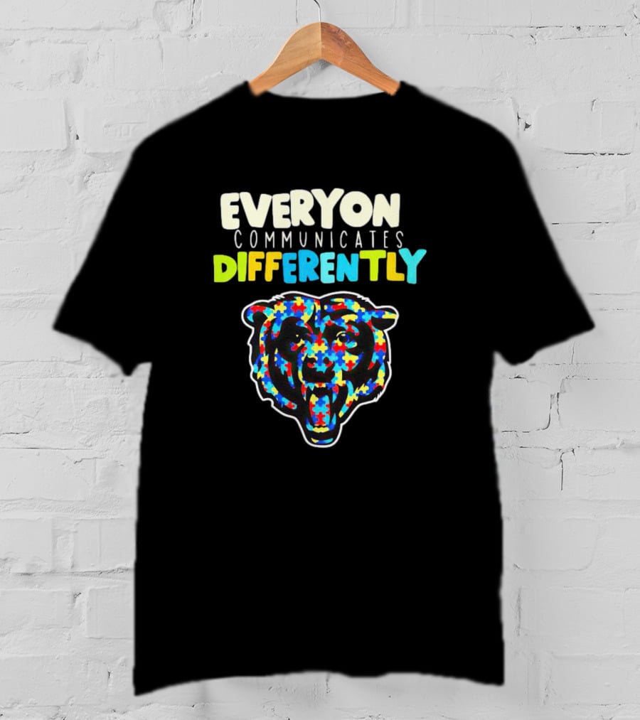 Chicago Bears Everyone Communicates Differently Autism Puzzle T-Shirt