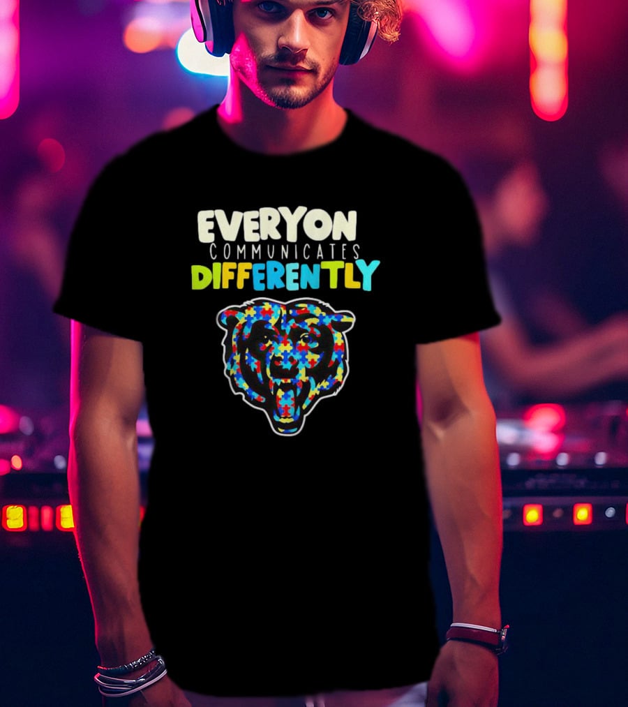 Chicago Bears Everyone Communicates Differently Autism Puzzle T-Shirt