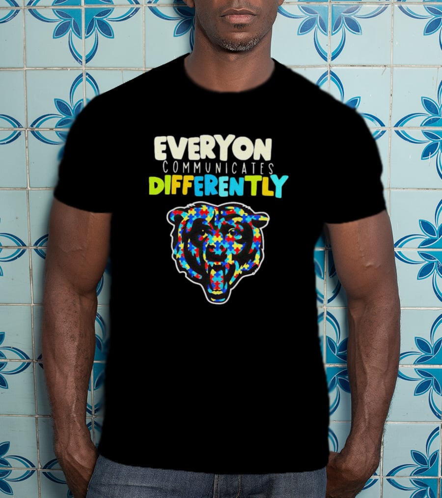 Chicago Bears Everyone Communicates Differently Autism Puzzle T-Shirt