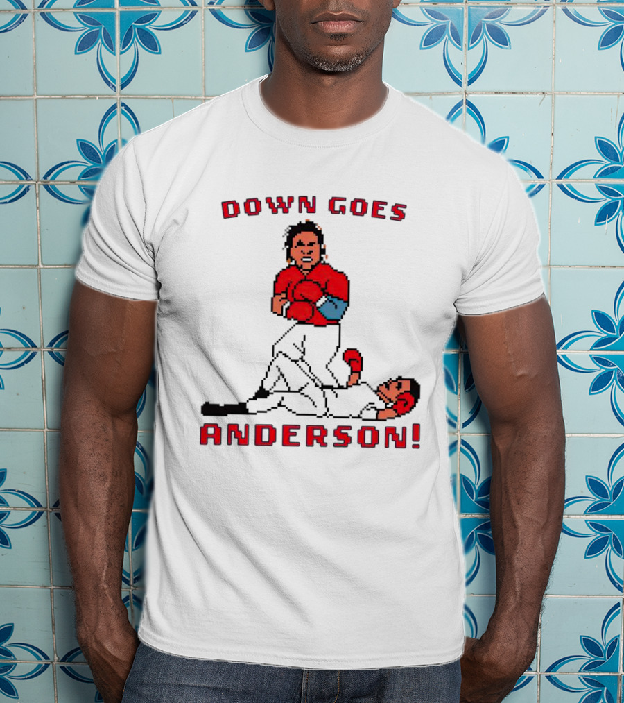 Down Goes Anderson Punch-Out Cleveland Baseball Retro Pixel T-Shirt