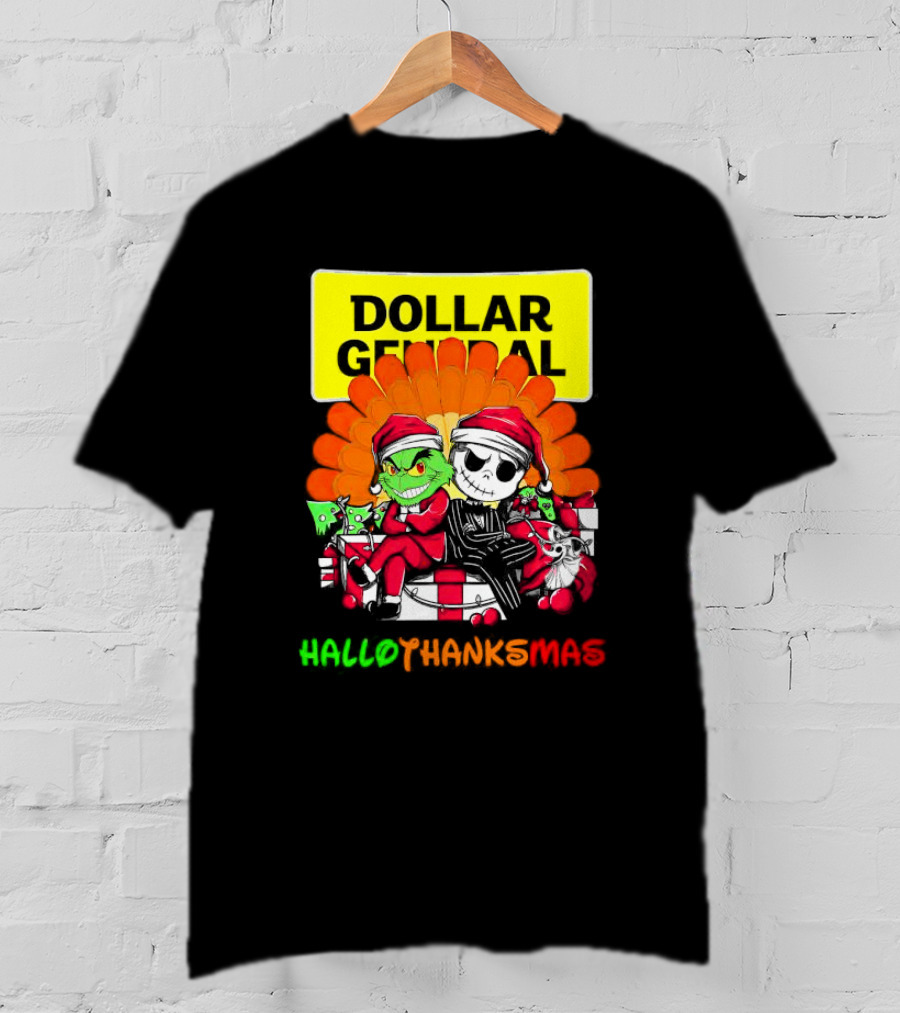 Grinch And Jack Skellington With Dollar General HalloThanksMas T-Shirt