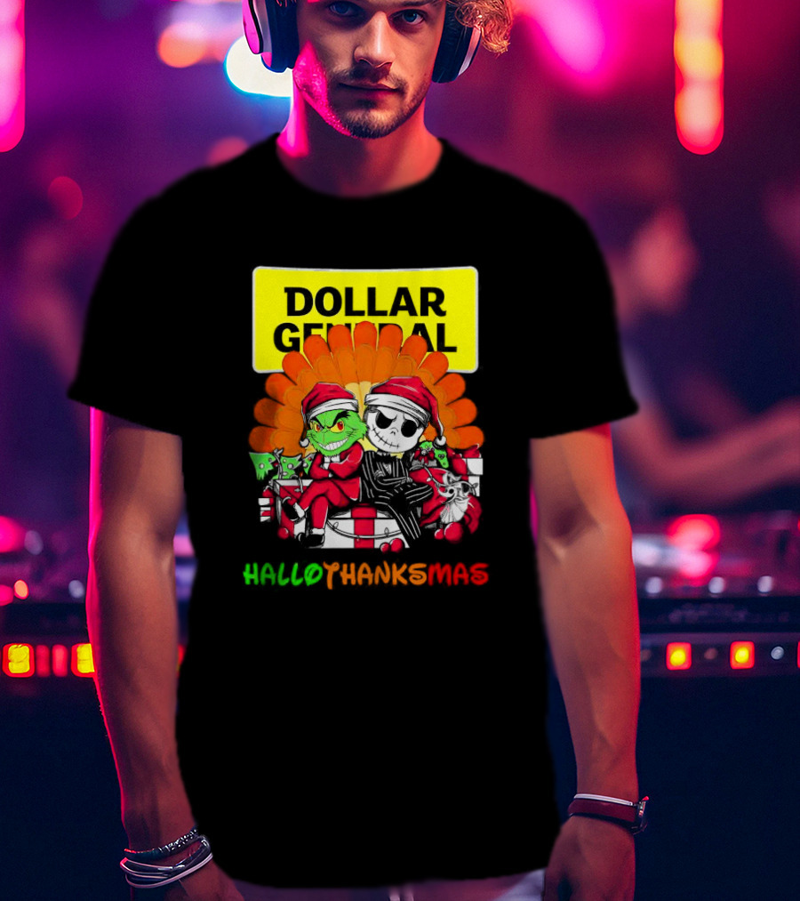 Grinch And Jack Skellington With Dollar General HalloThanksMas T-Shirt