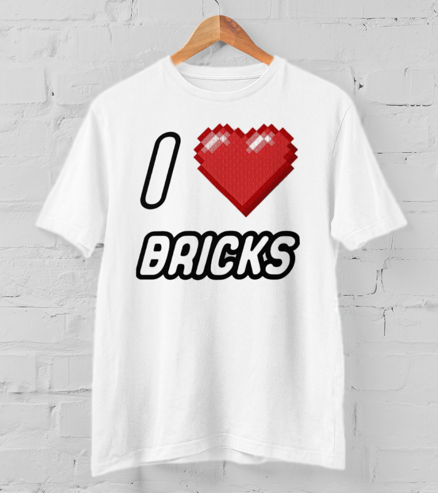 I Heart Bricks With Pixelated Red Heart T-Shirt