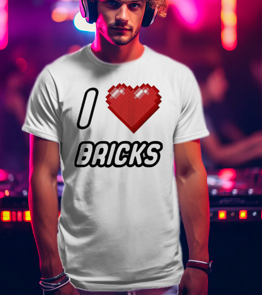 I Heart Bricks With Pixelated Red Heart T-Shirt