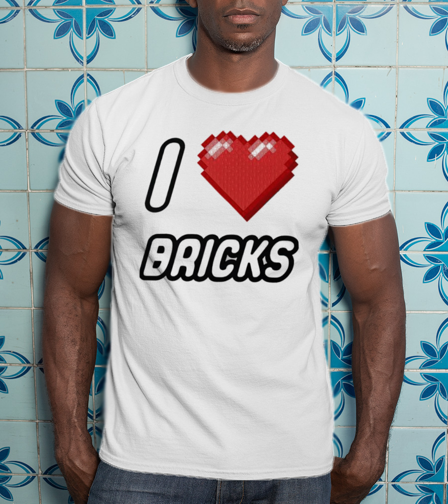 I Heart Bricks With Pixelated Red Heart T-Shirt