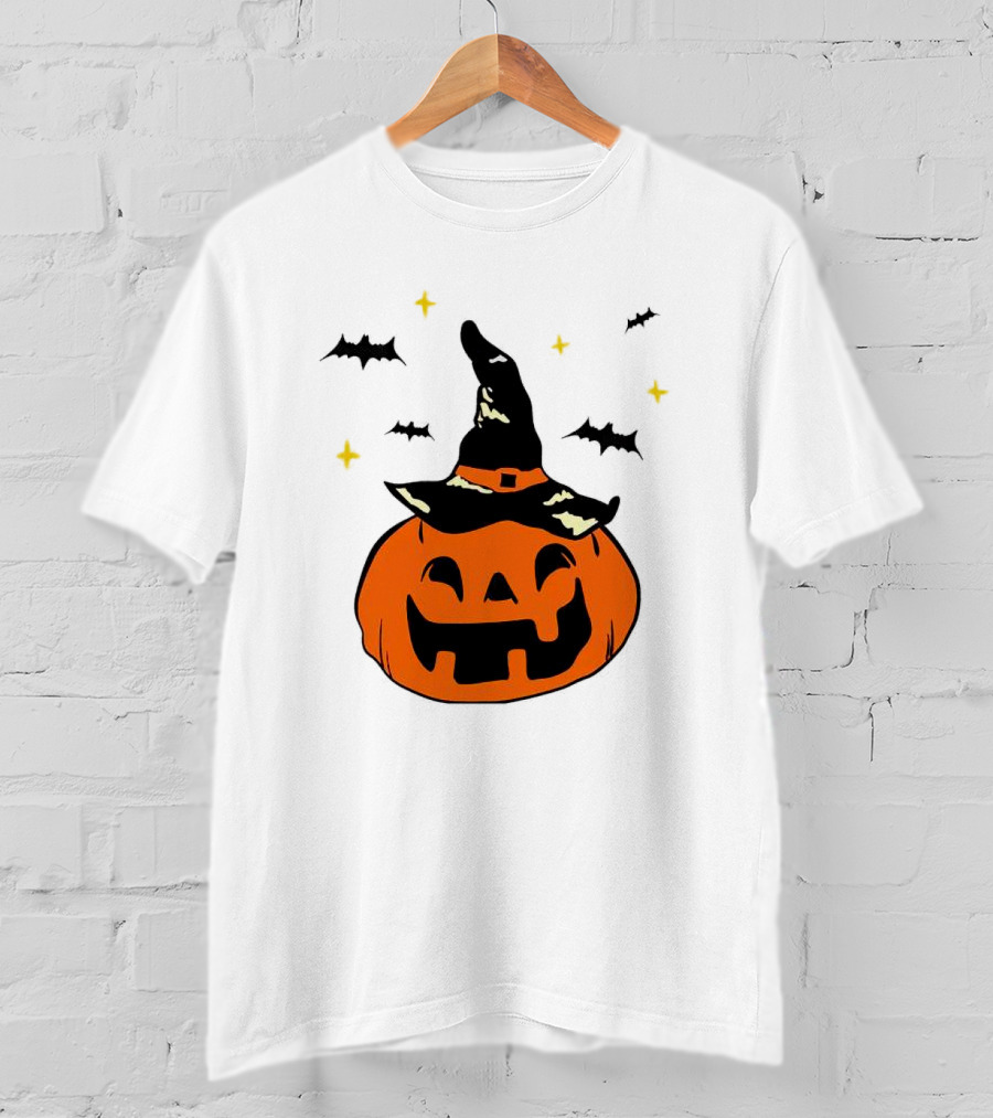 Jack-o’-lantern Witch Hat Bats Stars Halloween T-Shirt