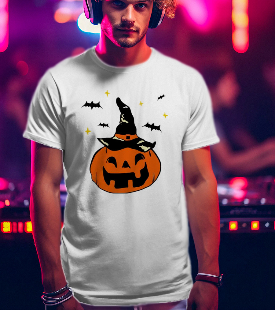 Jack-o’-lantern Witch Hat Bats Stars Halloween T-Shirt